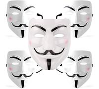 Primary Shipments 5 Pack White Hacker Masks - Party Bundle Hacker Style Cosplay Disguise for Teens & Adults | Inspired by Guy Fawkes and Spying Ninjas for Halloween & Costumes