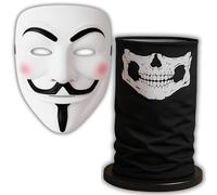 Primary Shipments Premium Hacker Style Masks Pack - Durable and Professional Matte Design Inspired By PZ Hackers Vendetta Mask (White Hacker + Gaiter)