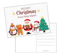 Primary Teaching Services Ltd 10 Personalised Customised Christmas Characters Postcards Santa Gingerbread Penguin Snowman Tree A6 PTS Personalised