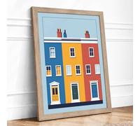 Primary Townhouse Geometric Framed Wall Art Print A3 (42×29.7cm) Oak, Wall Decor for Living Room, Bedroom, Office & Home, Ready to Hang, Art Gift