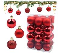 Primasage 24 Pcs Red Christmas Tree Decorations Mini Christmas Baubles 4 Cm Red Ball Balls for Decorati Indoor and Outdoor Trees （3 Styles）
