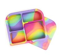 PrimaStella Snacktainer™ Silicone 4-Compartment Bento Box - Leak-Proof Lunch Box for Kids and Adults - BPA Free (Rainbow Swirl)