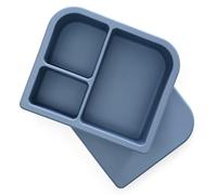 PrimaStella Unbreakable Silicone Lunch Box for Kids and Adults - Divided Leak Proof Bento Box (Slate Blue)