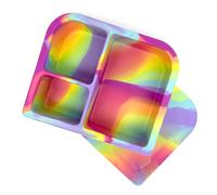 PrimaStella Unbreakable Silicone Lunch Box for Kids and Adults - Leak Proof Divided Bento Box (Rainbow Swirl)