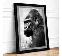 Primate Portrait Modern Framed Wall Art Print A2 (59.4×42cm) Black, Wall Decor for Living Room, Bedroom, Office & Home, Ready to Hang, Art Gift