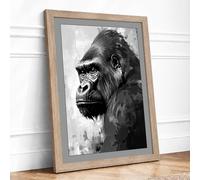 Primate Portrait Modern Framed Wall Art Print A4 (29.7×21cm) Oak, Wall Decor for Living Room, Bedroom, Office & Home, Ready to Hang, Art Gift