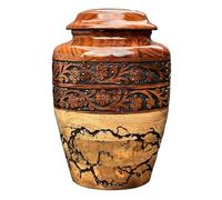 Prime Art Wooden Cremation Urn for Human Ashes - Handcrafted Memorial Urn for Adults - Hand Curving Border, Fractal Burning Pattern, Medium 120lbs