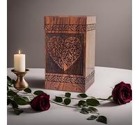 Prime Art wooden urns for ashes adult cremation box for ashes adult cremation urns for ashes adult tree of life urn for ashes (Heart Natural, (Medium - 9.5" Hx5.5 W (180 Cu/in))