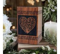 Prime Art wooden urns for ashes adult cremation box for ashes adult cremation urns for ashes adult tree of life urn for ashes (Heart Black, (X-Large - 14" Hx7.5 W (640 Cu/In))