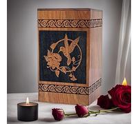 Prime Art wooden urns for ashes adult cremation box for ashes adult cremation urns for ashes adult tree of life urn for ashes (Bird Black, (Medium - 9.5" Hx5.5 W (180 Cu/in))