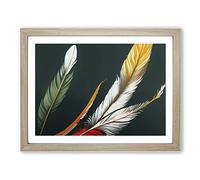 Prime Bird Feathers Framed Print | A4 Oak Framed Wall Art | Ready to Hang | Modern Nature Picture | Living Room Bedroom Lounge Office