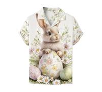 Prime Black of Friday Deals HUIFUAO Easter Eggs Shirt for Men UK Short Sleeve Easter Bunny Tee Shirt Funny Rabbit Button Down Blouse Tops Summer Hawaiian Tshirt (Z13-White, XL)