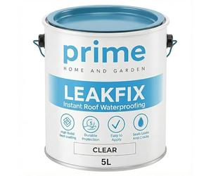 Prime Clear LeakFix Liquid Rubber Roof Paint - 5 Litres - Instant Waterproof Roof Coating for Leaks, Cracks, Roofing Repairs, Gutters, Drainpipes, Concrete, Brick & Metal