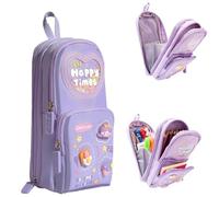 PRIME DEALS Canvas Premium Pencil Case Hang able 6 Layer with 3 Compartment Cute Aesthetic Pencil Case for Girls Large Capacity Pencil Pouch for Kids Cute Stationary Gift for Kids (Purple)