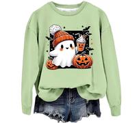 Prime Deals of The Day Black of Friday Halloween Sweatshirt For Women Cute Ghost Pumpkin Print Long Sleeve Pullover Tops Crew Neck Long Sleeve Blouse Shirts Jackets for Women Uk Clearance
