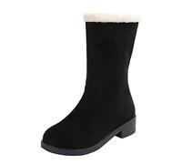 Prime Deals of The Day Black of Friday Snow Boots Womens Waterproof Ladies Fashion Solid Color Flock Chunky Heel Snow Boots Round Toe Warm Mid Cotton Boots Wide Prime Deals of The Day (Black, 7)