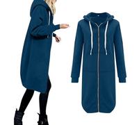 Prime Deals of The Day Hoodies Jacket for Women UK With Pockets Casual Drawstring Long Sleeve Knee Length Coat Autumn Winter Plus Size Zipper Friday Black Christmas Deals