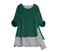 Prime Deals of The Day Linen Shirt Women Oversized Long Sleeve Shirts for Women Pullover Women's Cotton and Linen Plaid Patchwork Button Top Early Green