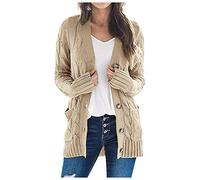 Prime Deals of The Day Prime Sale Puffer Jackets Women Patchwork Coat Boho Open Long Knit Pockets Cardigan Sleeve Womens Front Sweaters Women's Coat Ladies Best Sellers Items (Khaki, XL)