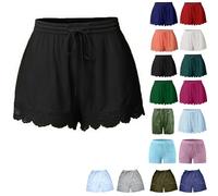 Prime Deals of The Day Prime Sale Shorts Womens UK Summer Drawstring Cotton Elastic Waist Solid Color Casual Shorts Sport Pants Lace Rope Trousers Yoga Shorts Women Size P Warehouse Deals Clearance