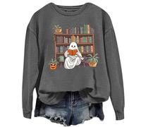 Prime Deals of The Day Prime Sale Womens Halloween Sweatshirt Halloween Sweatshirt Women: Reading Books Shirt Cute Halloween Teacher Sweatshirt Reading Shirt (Dark Gray, XXL)