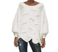 Prime Deals of The Day Prime Sale Women's Sweatshirts Oversized Knitted Long Lantern Sleeve Pullover Tops Boat Neck Asymmetric Hem Jumper Blouses Online Shopping Clothes White