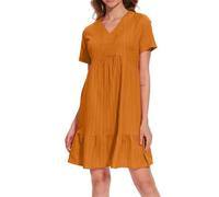 Prime Deals of The Day Summer Dresses for Women UK Fashion V-Neck Pleated Swing Sundress Casual Loose Fit Maxi Dress Boho Shorts Sleeve Beach Coverup Try Before You Buy Womens Dresses