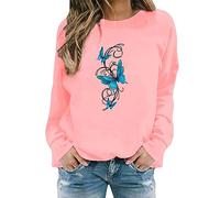 Prime Deals of The Day Sweatshirts for Women UK clearance Women's Butterfly Print Casual Fashion Sweatshirt Top Long Jumpers For Women Uk Plus Prime Deals 2024 (Pink, XL)
