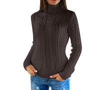 Prime Deals of The Day Sweatshirts for Women UK Oversized Turtleneck Sweater Women Winter Knitted Wool Knit Bottom Female Long Sleeve Thick Boxing Day Sales Deals (Coffee, L)