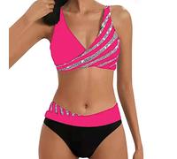 Prime Deals of The Day Today Only Bikini Sets for Women UK 2 Piece Swimsuits Criss Cross Top Bikini High Waist Bottom Tummy Control Bathing Suits Vintage Swimwear Plus Size Online Shopping Hot Pink