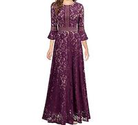 Prime Deals of The Day Today Only Cocktail Party Dress for Women UK Elegant Lace Floral Maxi Dress Evening Party Formal Dresses Ladies 3/4 Sleeve Long Dresses Wedding Guest Outfits Clubwear Purple