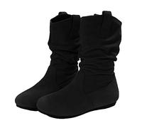 Prime Deals of The Day,Walking Boots Womens,Ladies Fashion Solid Color Peated Leather Bow Back Thick Heel Long Boots Thigh High Sock Boots,Pay in 5 Monthly Payments Items Black