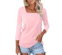 Prime Deals Plus Size Longline Tops Women's Fashionable and Casual Solid Color Square Neck Three Quarter Sleeve Top T Clip Coupons Clearance Store Ladies Tops Clearance Pink