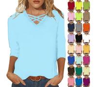 Prime Deals Summer Tops for Women UK V Neck Short Sleeve Blouses Trendy Stripe Solid Color Plain Cotton Shirts Dressy Casual Loose Tees Fashion Oversized Tunic Blouse for L Under 5 Pounds Clearance