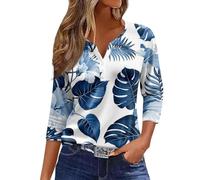 Prime Deals Today 2024 Summer Tops for Women UK 3/4 Length Sleeve Womens Tops Button Down Summer V Neck Shirts Blouses Dressy Fashion Print Clearance Mystery Box Amazon Returns Dark Blue