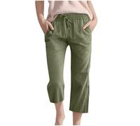 Prime Deals Today Pants for Kids Solid Colour Smart-Casual Style 2025 Bottoms High Waisted Capri Joggers for Summer Casual Outfits Trousers 3/4 Length Drawstring Linen Army Green 7 Years