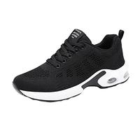 Prime Exclusive Deals Orthopedic Trainers Womens Lace Up Flat Solid Color Running Shoes Breathable Air Cushion Mesh Shoes Lightweight Wide Fit Wedge Trainers Casual Non-Slip Low T Black