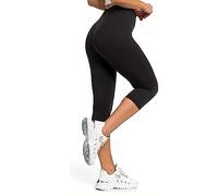 Prime fashions 3/4 Length Stretchy Leggings for Women, Mid Waisted Elastic Bottom Ware (S-M, Black)