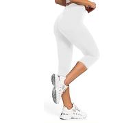 Prime fashions 3/4th Length Stretchy Leggings for Women, Mid Waisted Elastic Bottom Ware (S-M, White)