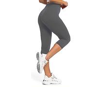Prime fashions 3/4th Length Stretchy Leggings for Women, Mid Waisted Elastic Bottom Ware (XL, Dark Grey)