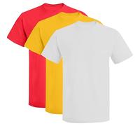 Prime fashions 3 Pack Kids Crew Neck Short Sleeve T Shirts Unisex Classic Fit Plain Cotton Rich Shirt White Red Yellow 9-11 Years