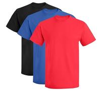 Prime fashions 3 Pack Kids Crew Neck Short Sleeve T Shirts Unisex Classic Fit Plain Cotton Rich Shirt Red Black Blue 3-4 Years