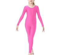 Prime fashions Girls Full Sleeve Footless Catsuit Scoop Neckline Unitard for Ballet, Dance Performance (Hot Pink, 11-12 Years)