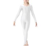 Prime fashions Girls Full Sleeve Footless Catsuit Scoop Neckline Unitard for Ballet, Dance Performance (White, 9-10 Years)