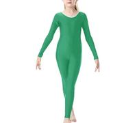 Prime fashions Girls Full Sleeve Footless Catsuit Scoop Neckline Unitard for Ballet, Dance Performance (Jet Green, 13-14 Years)