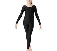 Prime fashions Girls Ladies Full Sleeve Footless Catsuit Scoop Neckline Footless Dance Unitard for Ballet, Dance, Acrobatics, Gymnastic Performance (Black, 7-8 Years)