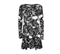 Prime fashions Kids Printed Leopard Skull Roses Long Sleeve Swing Skater Dress Plus Size - Casual/Party Wear (as8, Age, 7_Years, 8_Years, Regular, Skull Roses)