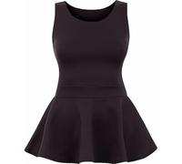 Prime fashions- Ladies Plain Sleeveless Peplum Top - Skater - Round Collar Neck - Dress for Women - Perfect for Dance, School, Office, Casual Wear (as8, Alpha, s, m, Regular, Regular, Black)