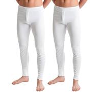 Prime fashions Mens 2 Pack Thermal Long John Bottom Ultra Soft Brushed Inside Warm Underwear for Winter and Coolest Weathers White