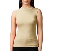 Prime fashions - New Ladies Turtle Neck Sleeveless Stretch Plain Polo Top Women’s Jumper - Casual Wear - Roll Neck - Summer Wear (M-L, Cream)